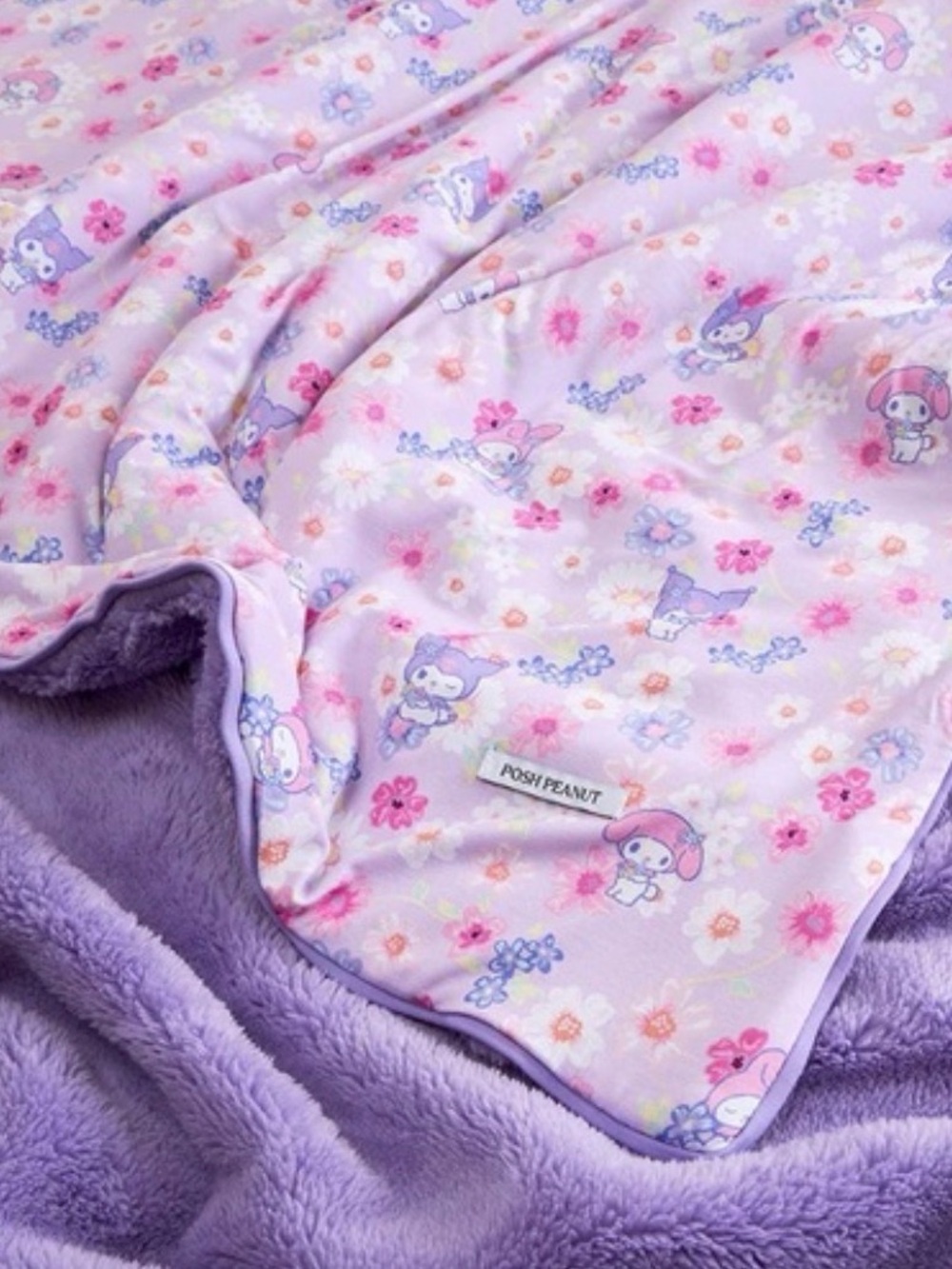 Posh Peanut Kuromi & My Melody Garden - Luxe Plush Patoo Blanket
